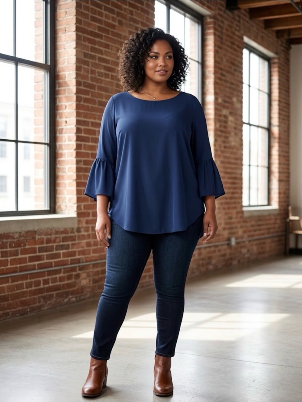 Valerie Stevens Women's 2X Navy Blouse Office Business Casual Boho Classic Top
